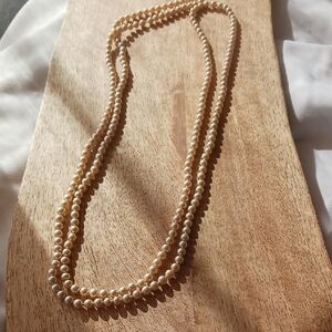 29" Glass Pearls Strand. Estate Find. Champagne Hued Individually Hand Knotted